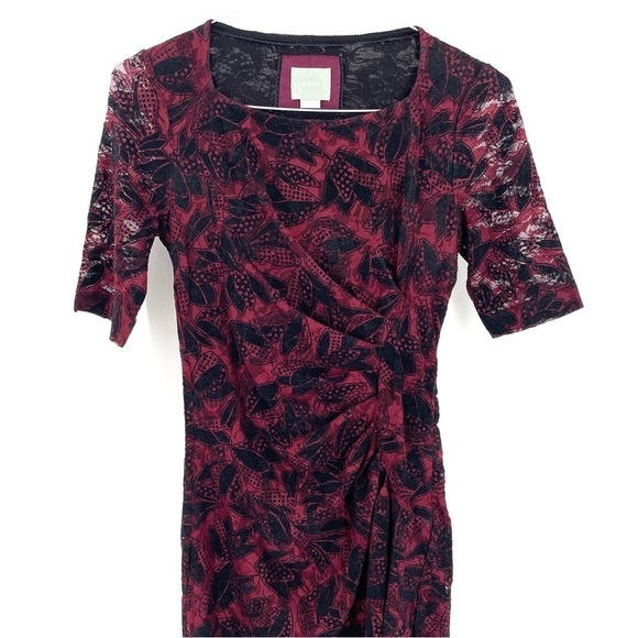 ANTHROPOLOGIE Maeve Elorn Wine Fitted Ruched Waist Lace Sheath Maroon Dress - Picture 3 of 9